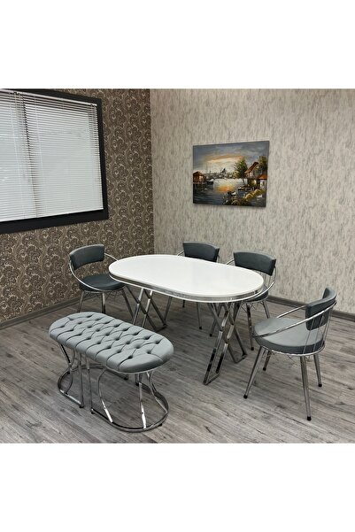 BY ORHAN GÜZEL Selenit Mutfak Yemek Masası Takımı- 6 Kişilik Mutfak Masa Sand...