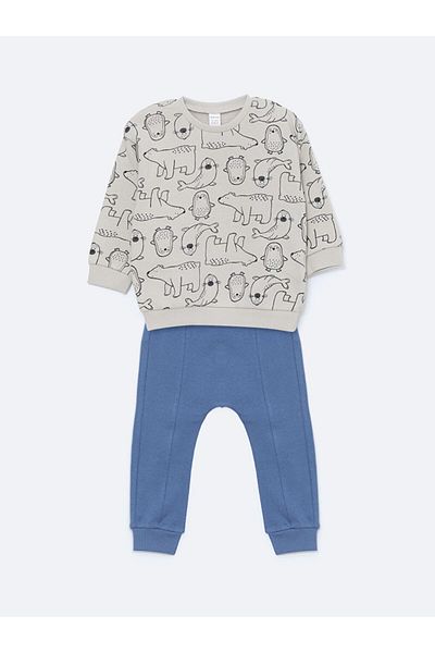 LC Waikiki Lcw Crew Neck Baby Boy Sweatshirt and Pants 2-Piece Set Fast Fashion