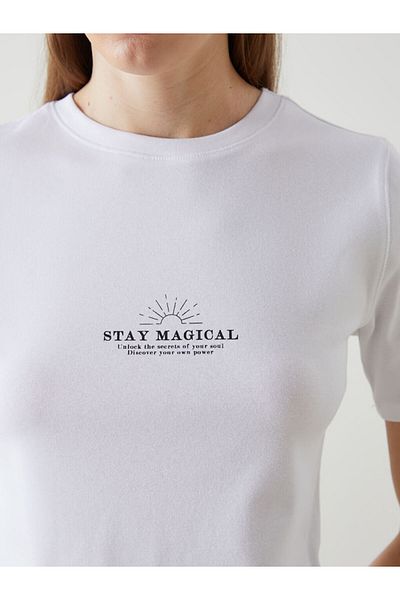 LC Waikiki Γυναικείο μπλουζάκι με στάμπα Crew Neck