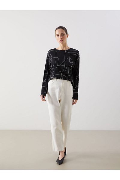 LC Waikiki LCW T-shirt damski z okrągłym dekoltem i wzorem oversize