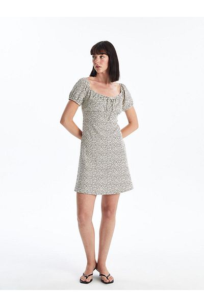 LC Waikiki Lcw Boat Neck Print Short Sleeve Women's Dress Fast Fashion