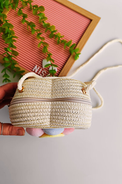 Nisankids Κοριτσίστικη ψάθινη τσάντα γιορτινής περίστασης Daisy Smiling Face (Ρυθμιζόμενο λουράκι)