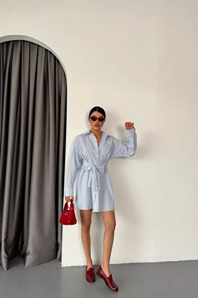 Love Fab Striped Pocket Baglama Detail Shirt Dress