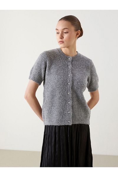 LC Waikiki Lcw Modest Gray Crew Neck Women's Knitwear Cardigan