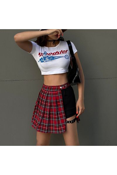 Karakedi Plaid Belt Detailed Mini Skirt with Shorts