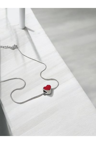 MAC CENTER Shiny Red Heart Stainless Steel Silver Color Women Charm (Not Including Pendant)