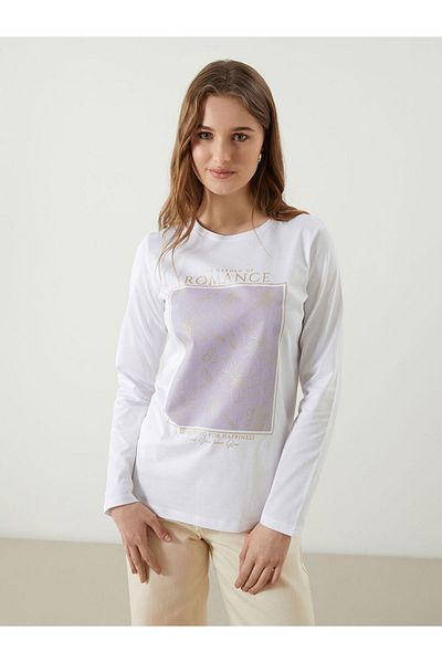 LC Waikiki Γυναικείο μπλουζάκι με στάμπα LCW Crew Neck
