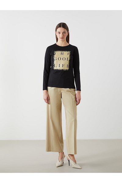 LC Waikiki Γυναικείο μπλουζάκι με στάμπα LCW Crew Neck