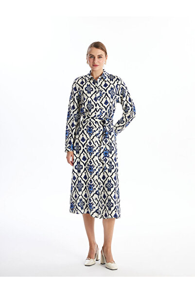 LC Waikiki Patterned Long Sleeve Women's Shirt Dress