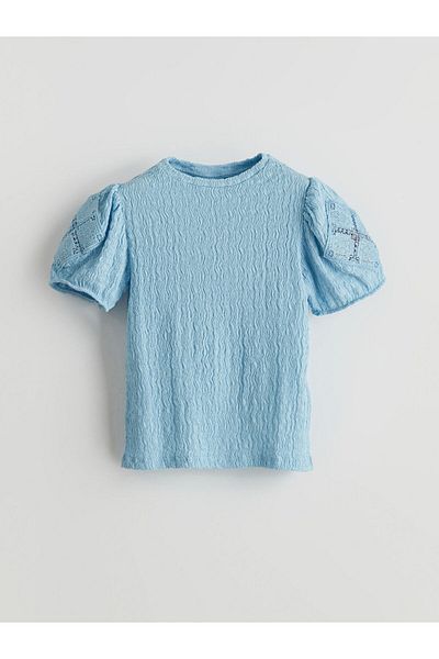 LC Waikiki Tricou pentru fete cu textura cu decolteu rotund de sezon nou - S59345Z4