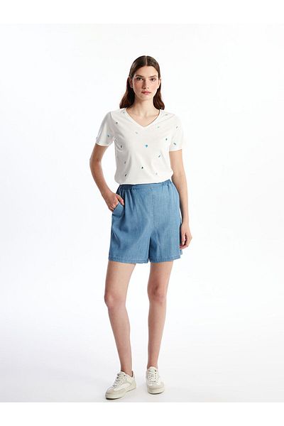 LC Waikiki New Season V-Neck Printed Short Sleeve Women's T-Shirt - S4Nh97Z8