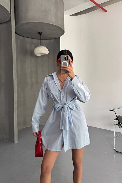 Love Fab Striped Pocket Baglama Detail Shirt Dress
