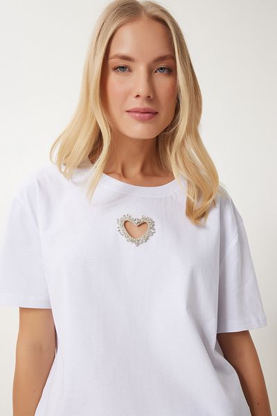Lovelyİstanbul LNS0024 Λευκό Βαμβακερό μπλουζάκι Sparkling Heart