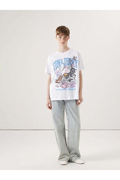 LC Waikiki Tricou pentru damă cu imprimeu Tom & Jerry cu decolteu rotund de sezon nou - S5GV80Z8