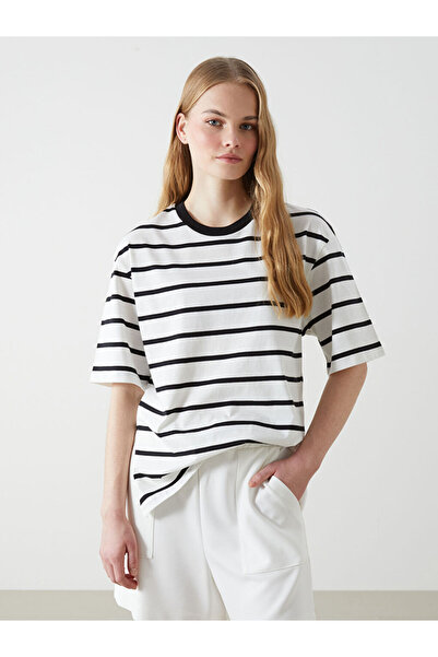 LC Waikiki طاقم الرقبة مخطط تي شيرت المرأة