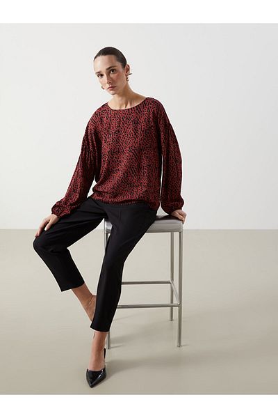 LC Waikiki Lcw Eco Red Crew Neck Patterned Women's Blouse