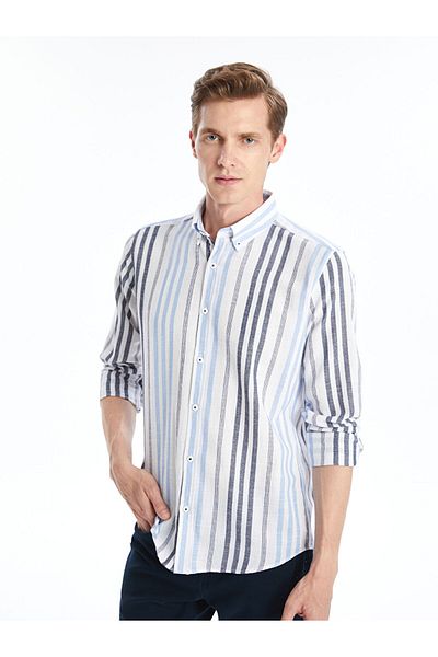 LC Waikiki Cămașă pentru bărbați în dungi cu mânecă lungă, slim fit