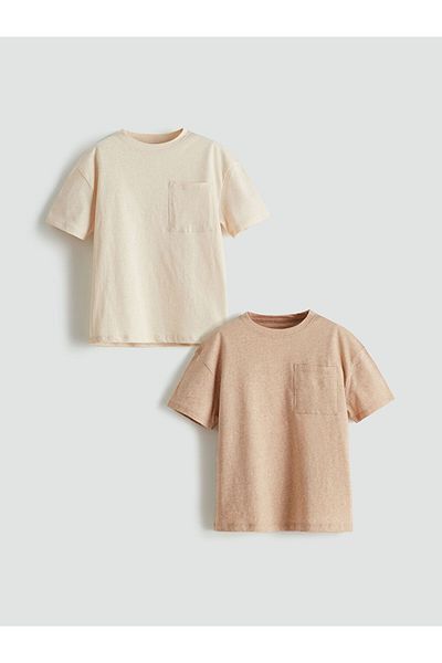 LC Waikiki Beige Crew Neck Basic Boy's T-Shirt 2-Pack