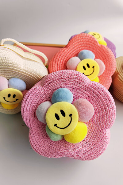 Nisankids Κοριτσίστικη ψάθινη τσάντα γιορτινής περίστασης Daisy Smiling Face (Ρυθμιζόμενο λουράκι)