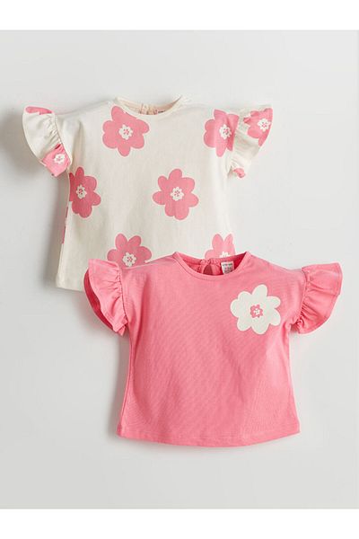 LC Waikiki New Season Crew Neck Floral Baby Girl T-Shirt Set of 2 - S5El31Z1