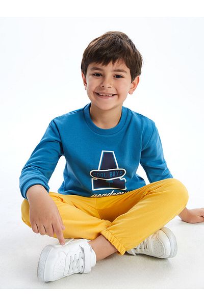 LC Waikiki Lcw Crew Neck Printed Baby Boy Sweatshirt and Sweatpants Set of 2