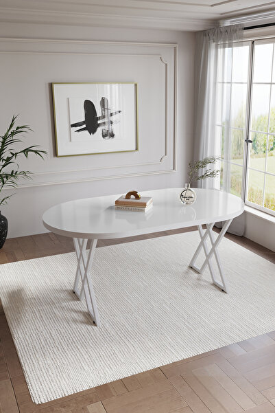 BY ORHAN GÜZEL Mutfak Masaları , Masa Oval 6 kişilik Mutfak Masası BEYAZ