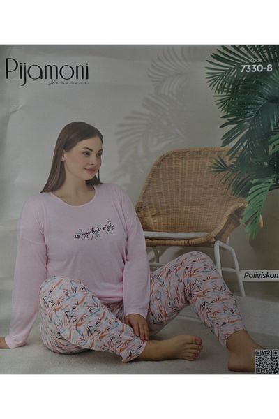Pijamoni Battal Long Sleeve Cycling Collar Pajama Set
