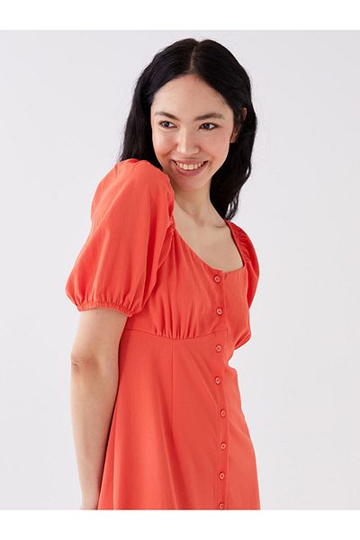 LC Waikiki Lcw Heart Collar Straight Short Sleeve Women's Dress Fast Fashion