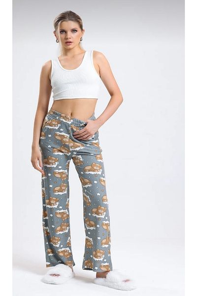VERA COLLECTİON Sleeping Bear Patterned Suede Women's Pajama Bottoms