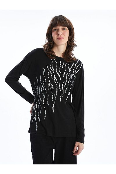 LC Waikiki Νέα σεζόν γυναικεία μπλούζα με μοτίβο Crew Neck - S5EE65Z8