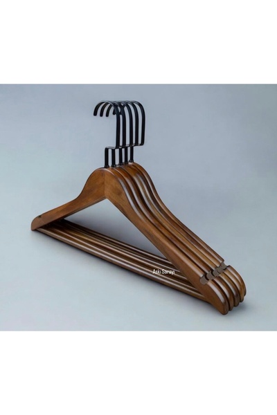 menofis Ceviz Ahşap Askı Kıyafet Elbise Gömlek Ve Pantolon Askısı 48 Adet Özel Amerikan Kancalı Lüks Askı