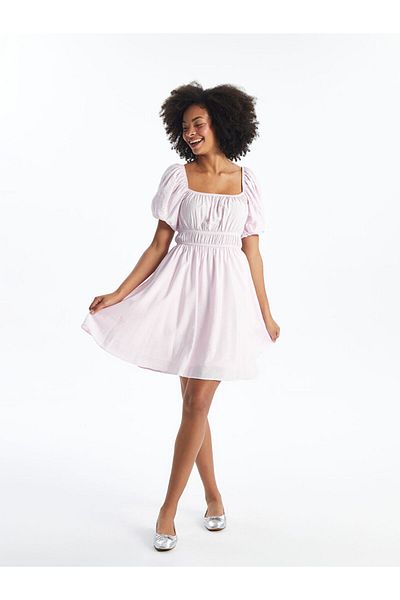 LC Waikiki Lcw Square Collar Straight Short Sleeve Women's Dress Fast Fashion
