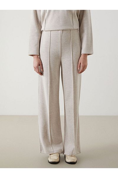 LC Waikiki Lcw Modest Beige Women's Wide Leg Pants with Elastic Waist