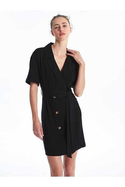 LC Waikiki Lcw Plain Short Sleeve Linen Blend Women's Jacket Dress Fast Fashion