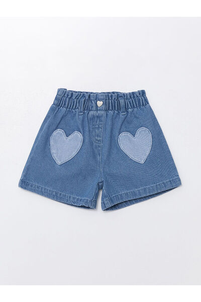 LC Waikiki Embroidered Baby Girl Jean Shorts with Elastic Waist
