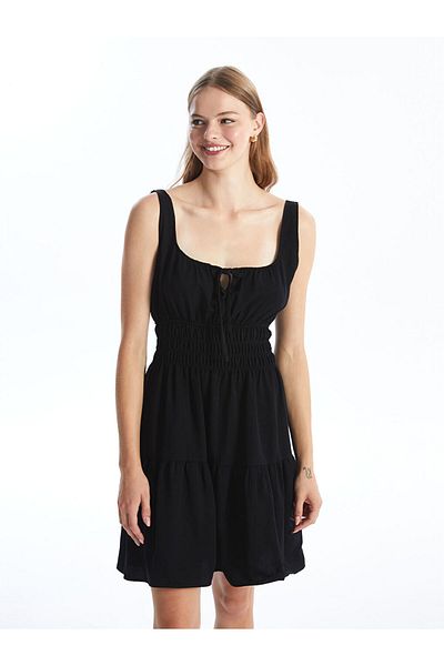 LC Waikiki Lcw U-Neck Straight Linen Blended Women's Dress Fast Fashion