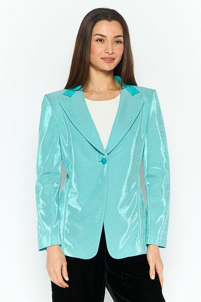 Emporio Armani Women Regular Fit Plain Semi Formal Blazer, Turquoise