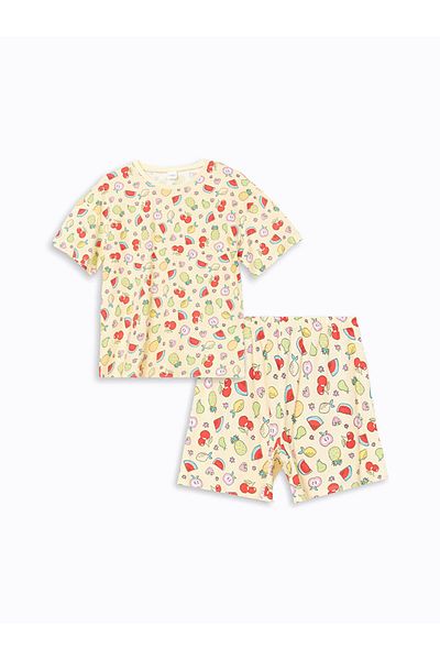 LC Waikiki New Season Crew Neck Girls' Shorts Pajama Set - S5Cf89Z4
