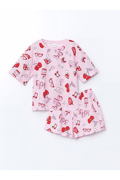 LC Waikiki New Season Crew Neck Girls' Shorts Pajama Set - S5Fk27Z4