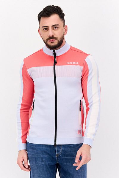 freesoul Men Mock Neck Full Zip Long Sleeve Sweatshirt, Pink