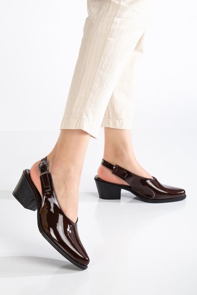 MS SUGAR SHOES Women's Faux Leather Open-Back Heeled Sandals