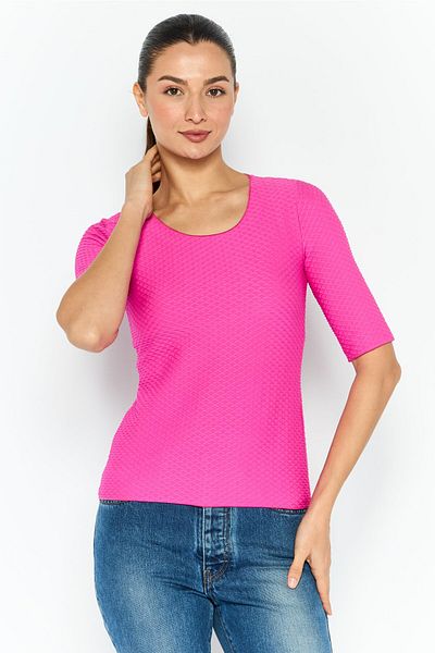 Emporio Armani Women Round Neck Short Sleeve Textured Top, Pink