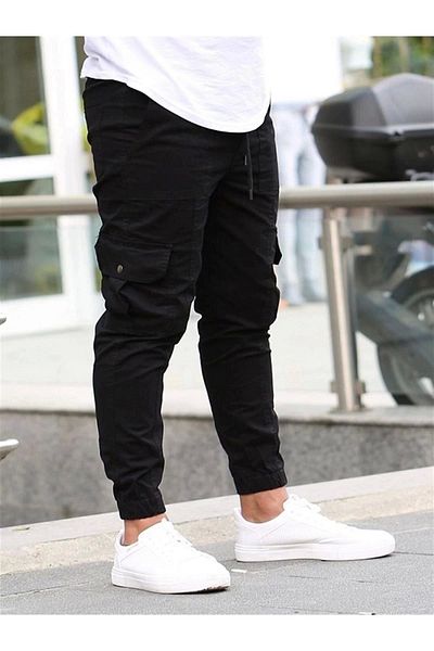 shn sportswear Lycra černé cargo kalhoty s elastickým pasem a nohama
