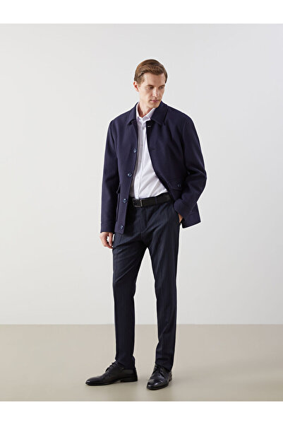 LC Waikiki Navy Blue Comfortable Fit Jacket Collar Men's Cashmere Coat