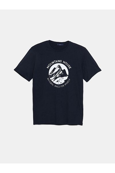 LC Waikiki LCW Herren-T-Shirt mit Rundhalsausschnitt, kurzärmlig, bedruckt, gekämmte Baumwolle
