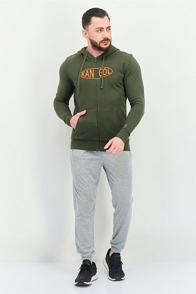 Kangol Men Hooded Embroidered Logo Long Sleeves Hoodie, Olive