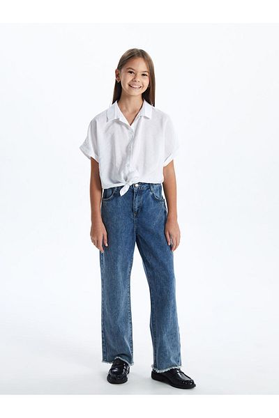 LC Waikiki Cămașă crop pentru fete LCW Basic cu mânecă scurtă