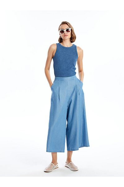 LC Waikiki Jean Capri pentru femei cu talie elastică, drepte, cu picioare late