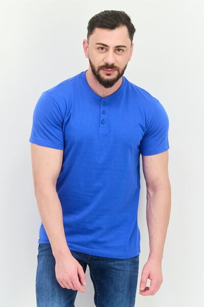 Kangol Men Stand Collar Short Sleeves Solid T-shirt, Blue