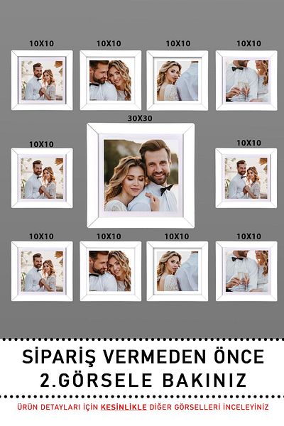 yhfoto 10 Pieces 10x10 1 Piece 30x30 Multiple White Frame - MDF Frame with PVC